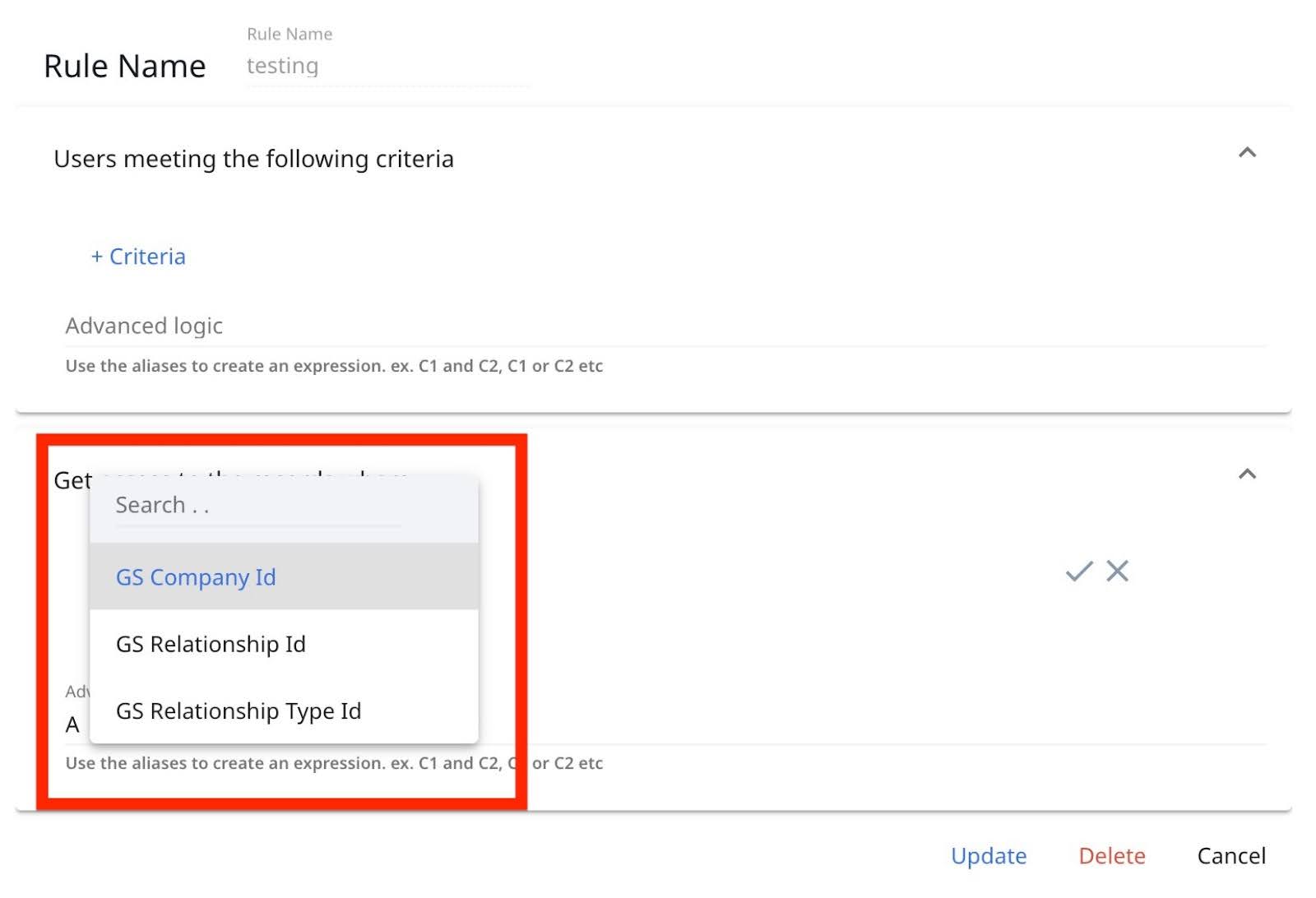 Lookup fields in the advice permission attributes