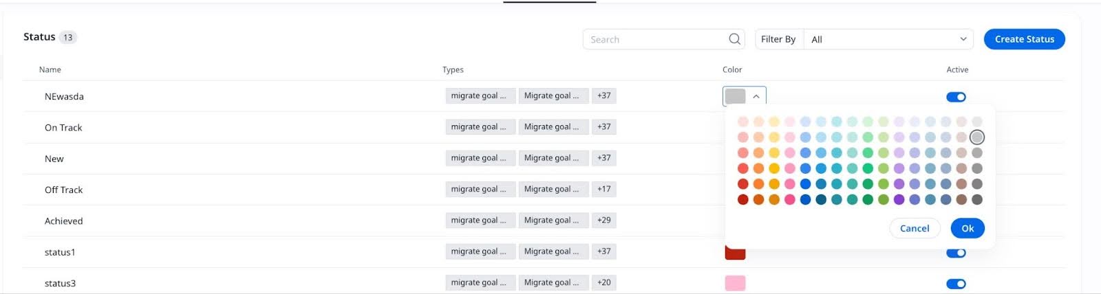 Selecting a color for the status option to visually distinguish it