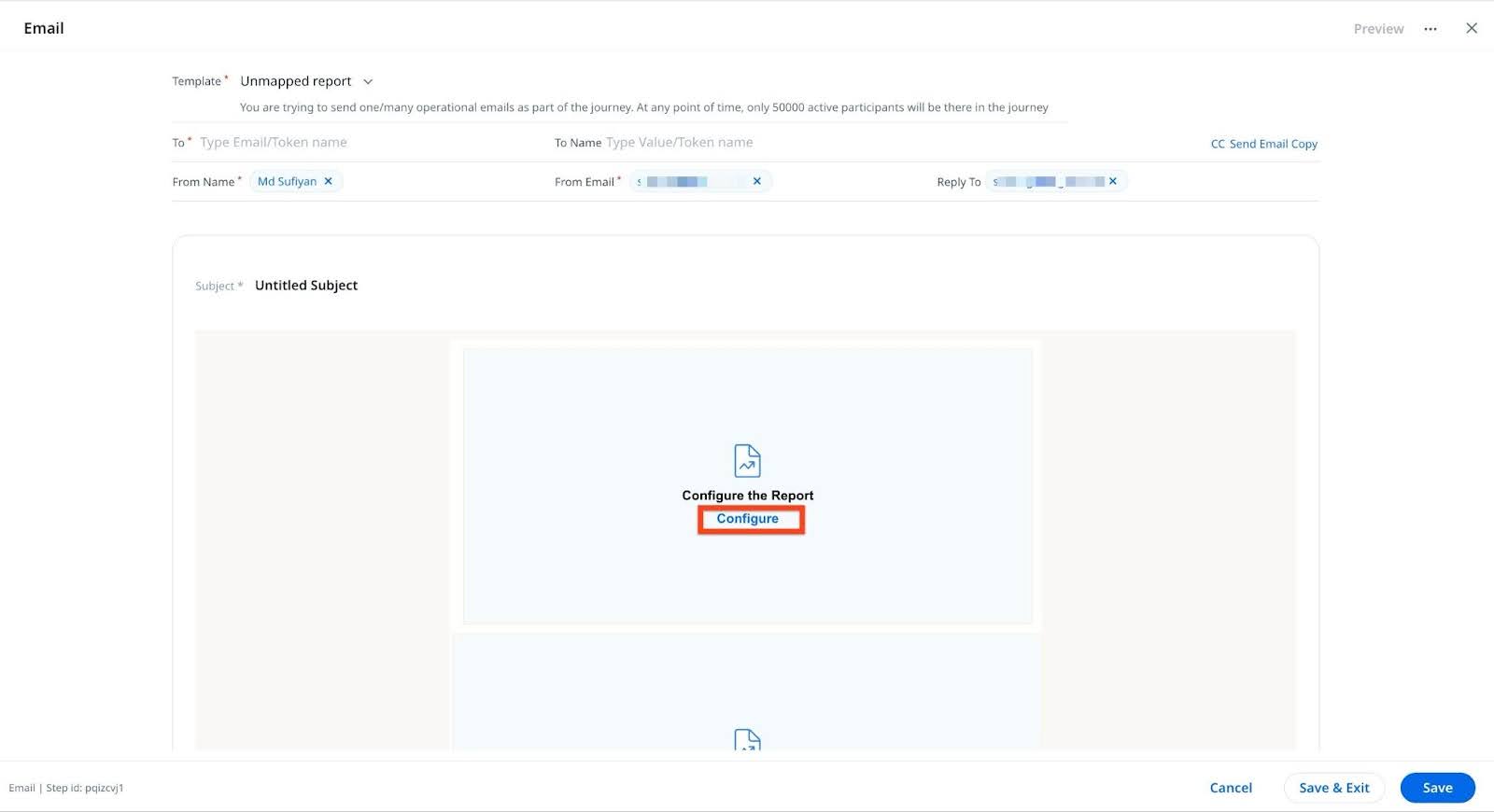 Configure option in the Email layout.