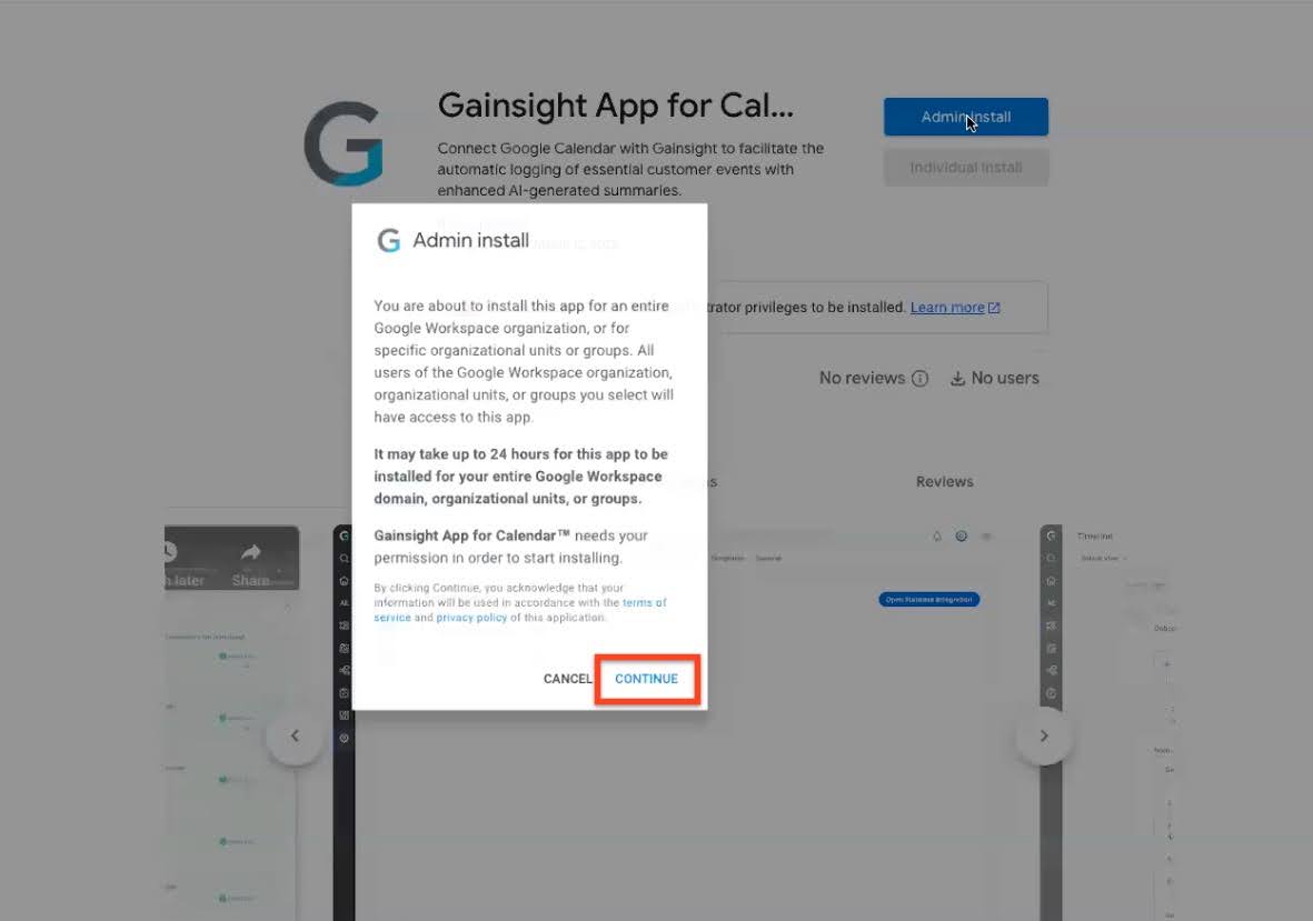 Admin Install pop-up with continue option