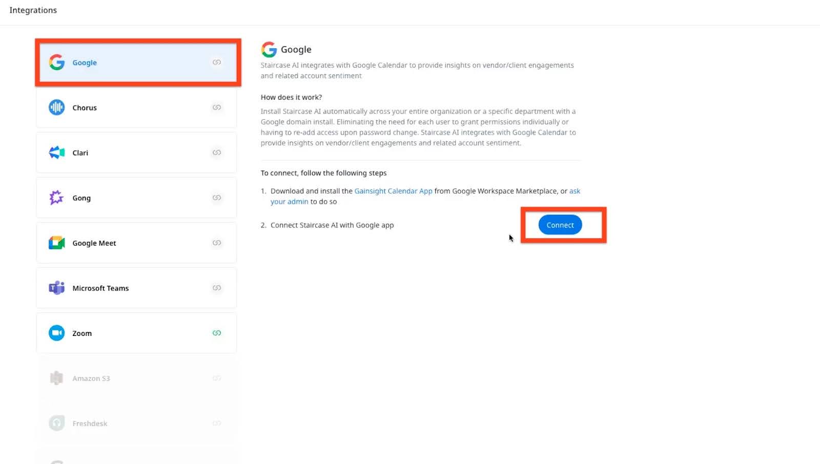 Connect option on the google card