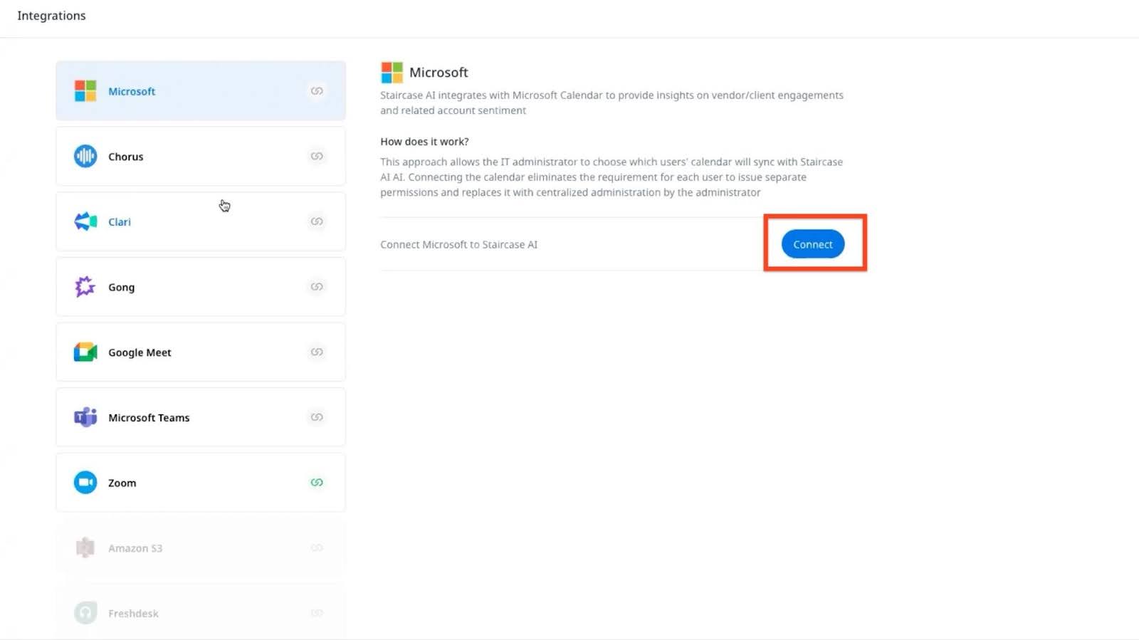 Connect option on microsoft card
