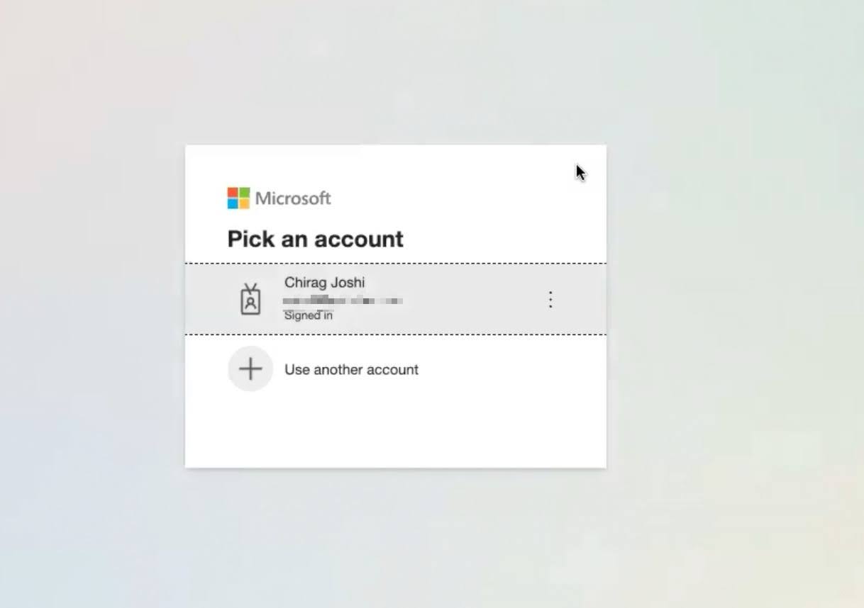 Microsoft login page to pick an account