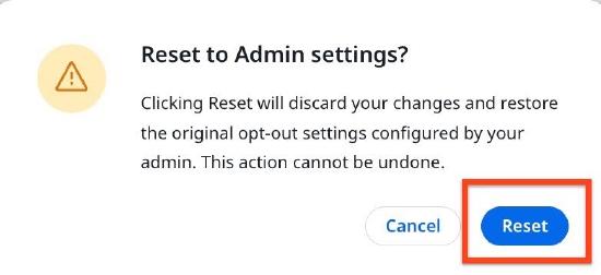 Reset to Admin Settings