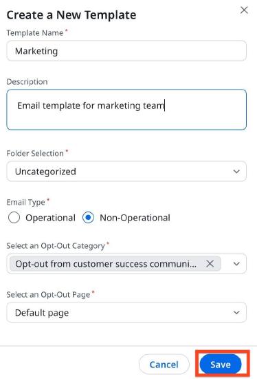 Save option for create new template.