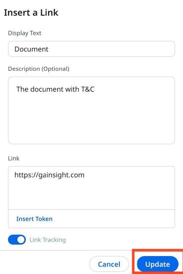 Update option to Insert the link.