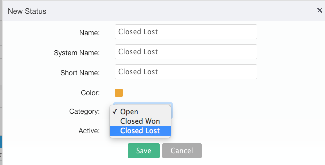 Step 3: Add a Status with Category = Closed Lost