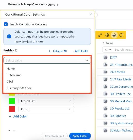 Select Value dropdown list to select a value.