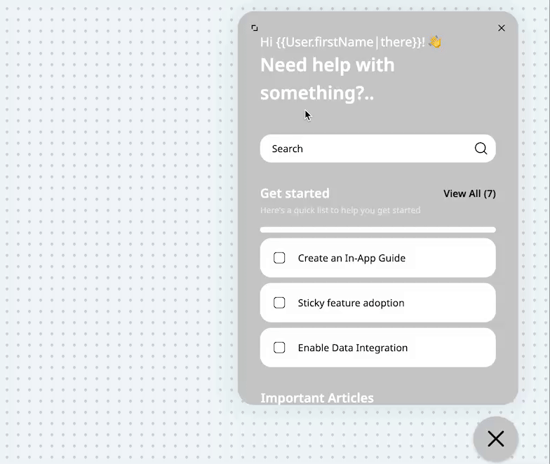 Animated view of Knowledge Center Bot expanding and collapsing, showing interactive transitions for accessing embedded help tasks and articles.