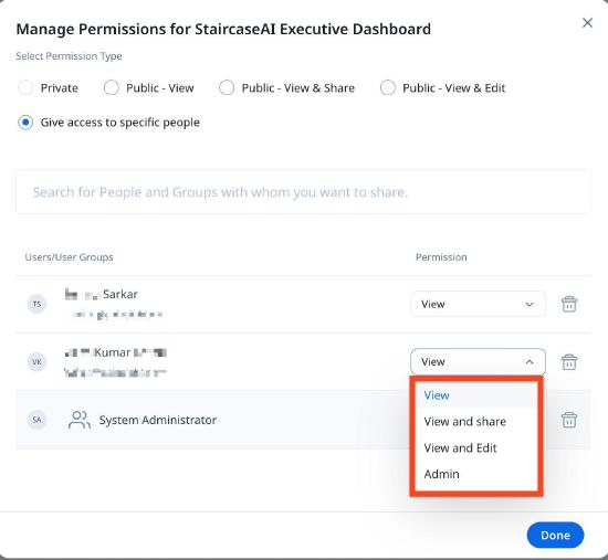 Manage Permissions for Staircase Executive Dashboard.