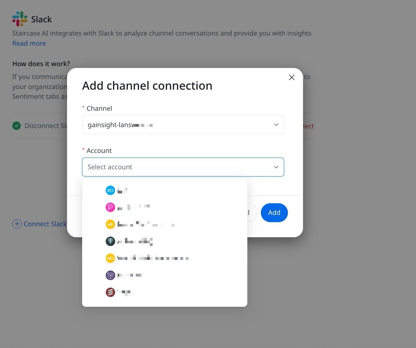 Add to add the slack channel.