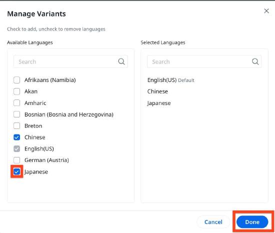 Available Languages list to select the checkboxes next to the languages you want to add to the Selected Languages list