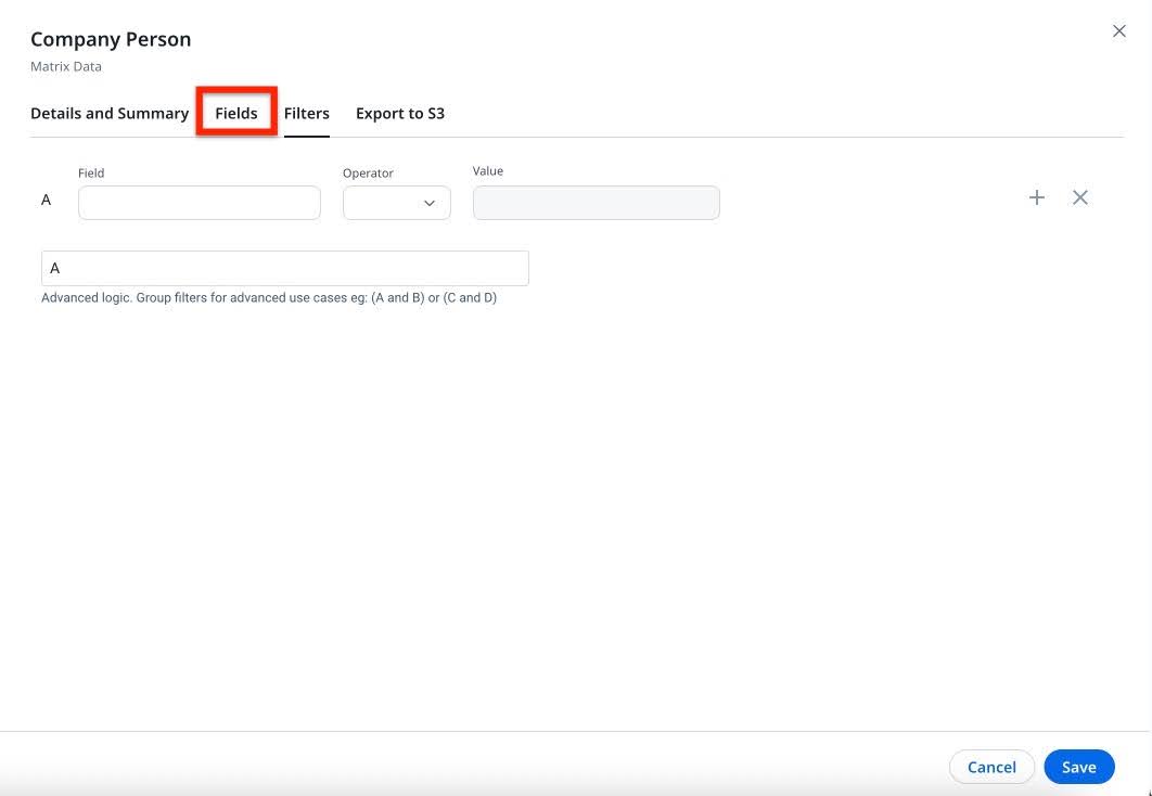 This fields tab is highlighted on the top of the screen