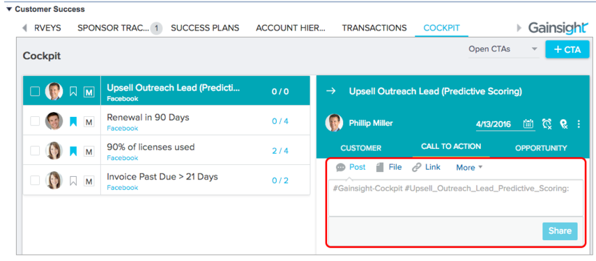 Account & Opportunity Widget: Call to Action