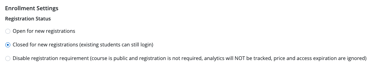 Enrollment settings options
