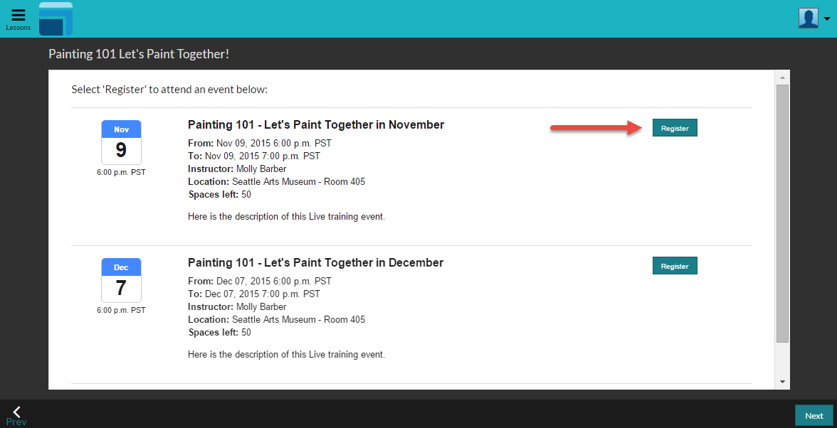 Screenshot showing How Live Training Works for Students