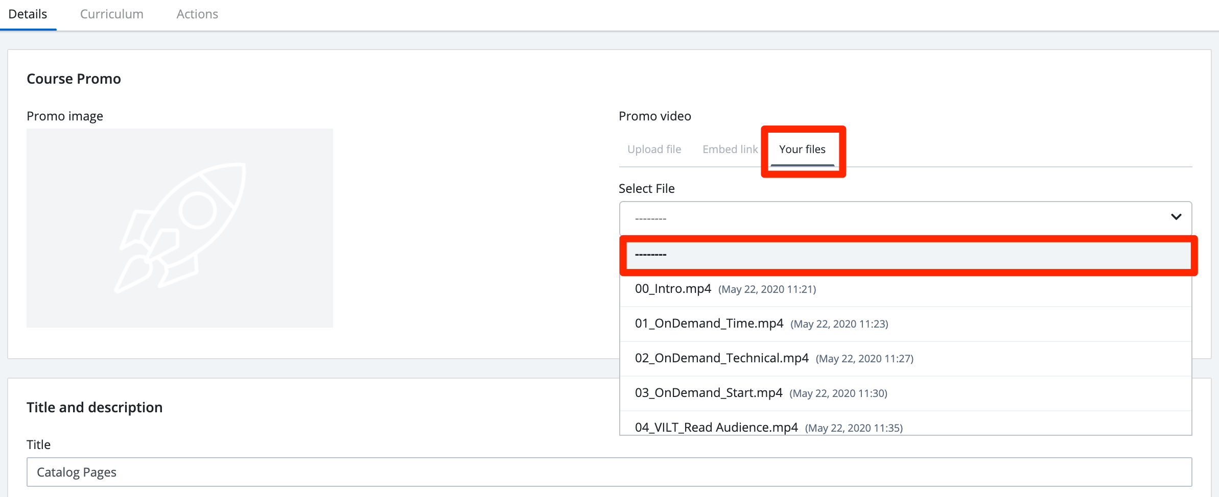 Screenshot showing Remove a Promo Video