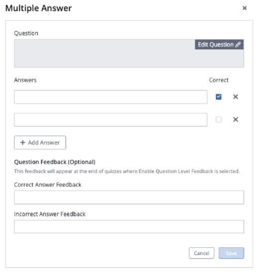 Screenshot showing Multiple Answer