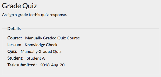 Screenshot showing Manually Grading Free Form Responses from Student Course Progress