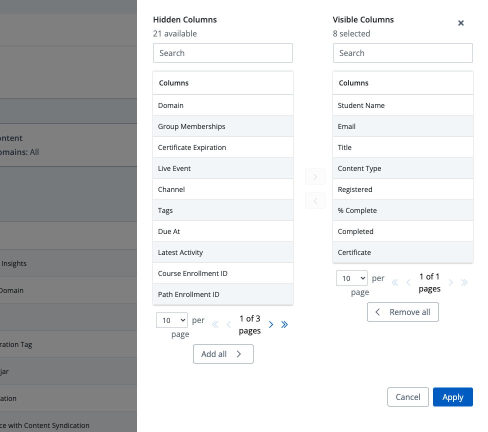 Screenshot showing Adding More Columns