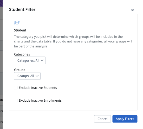 Screenshot showing Filter by Students