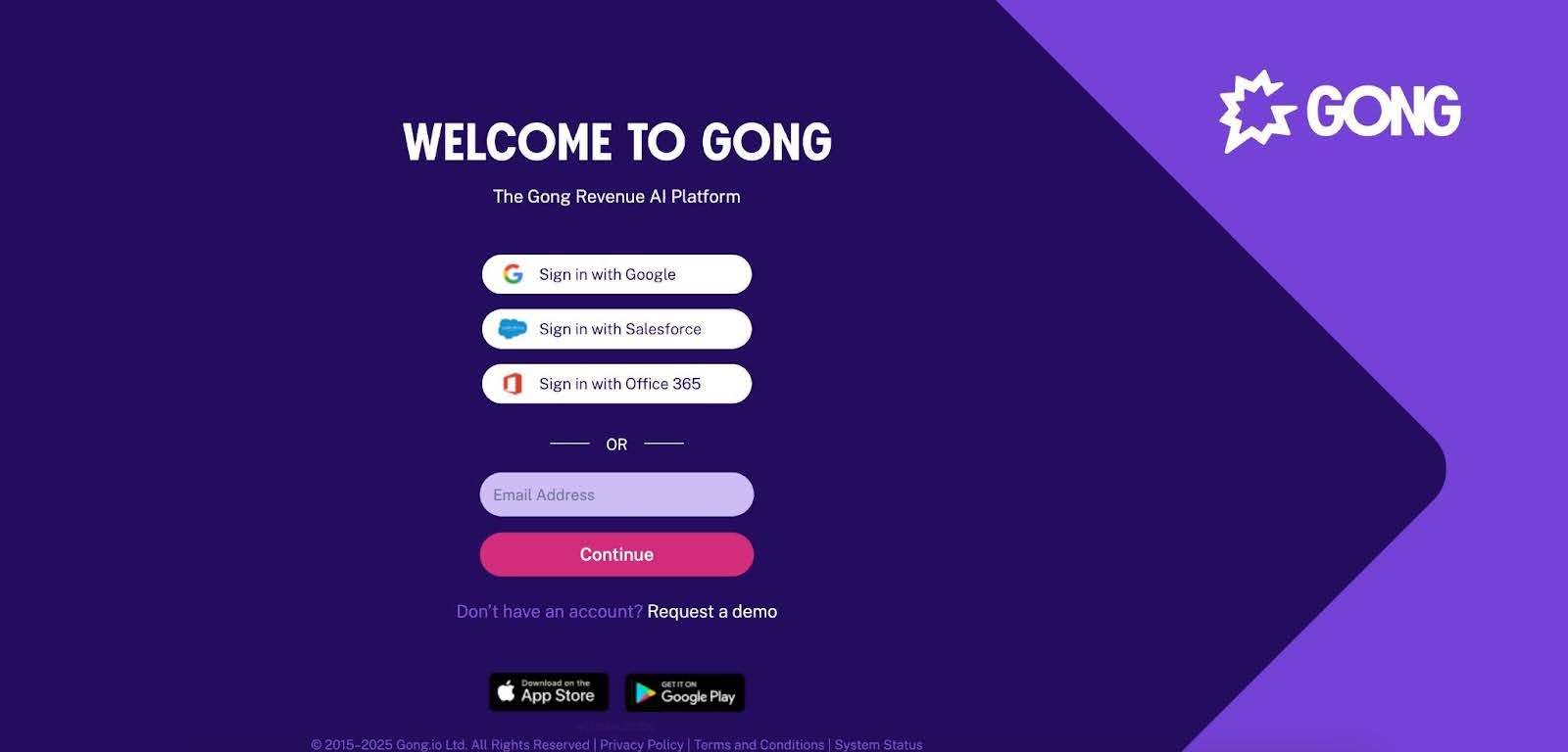 Gong login page.