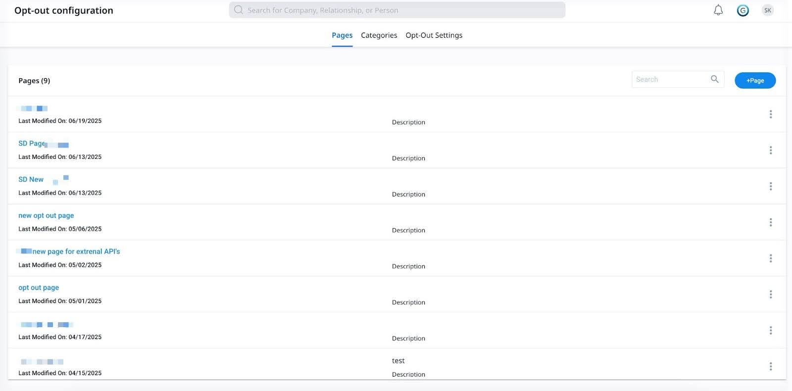 Opt out configuration page 