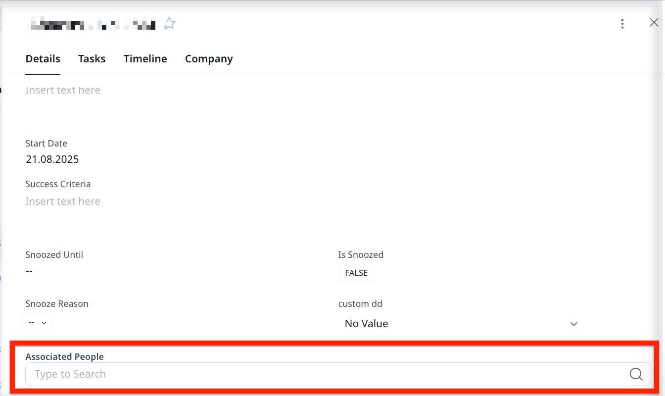 Link key contacts or stakeholders to a CTA using the Associated People search field in the Details tab