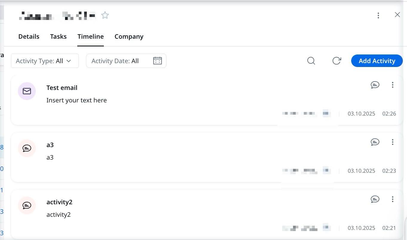 Timeline tab to log activities related to a specific CTA