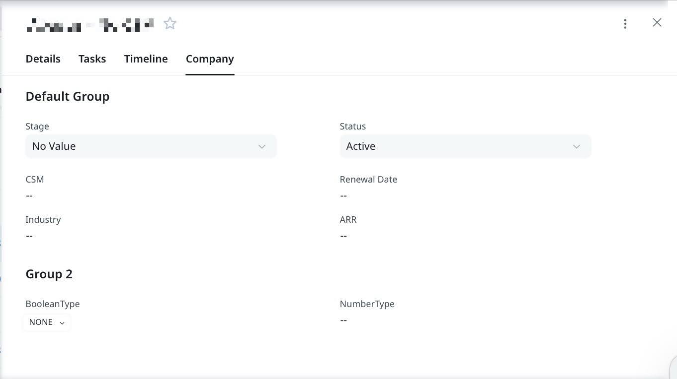 Company tab displays key information about the company associated with the CTA