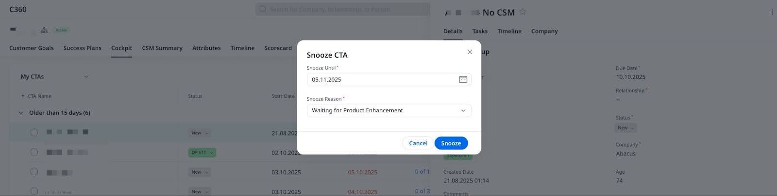 snooze a CTA instead of closing it is to make sure Rules Engine is not firing similar CTAs
