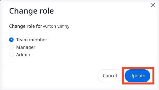 Change role option with roles listed.