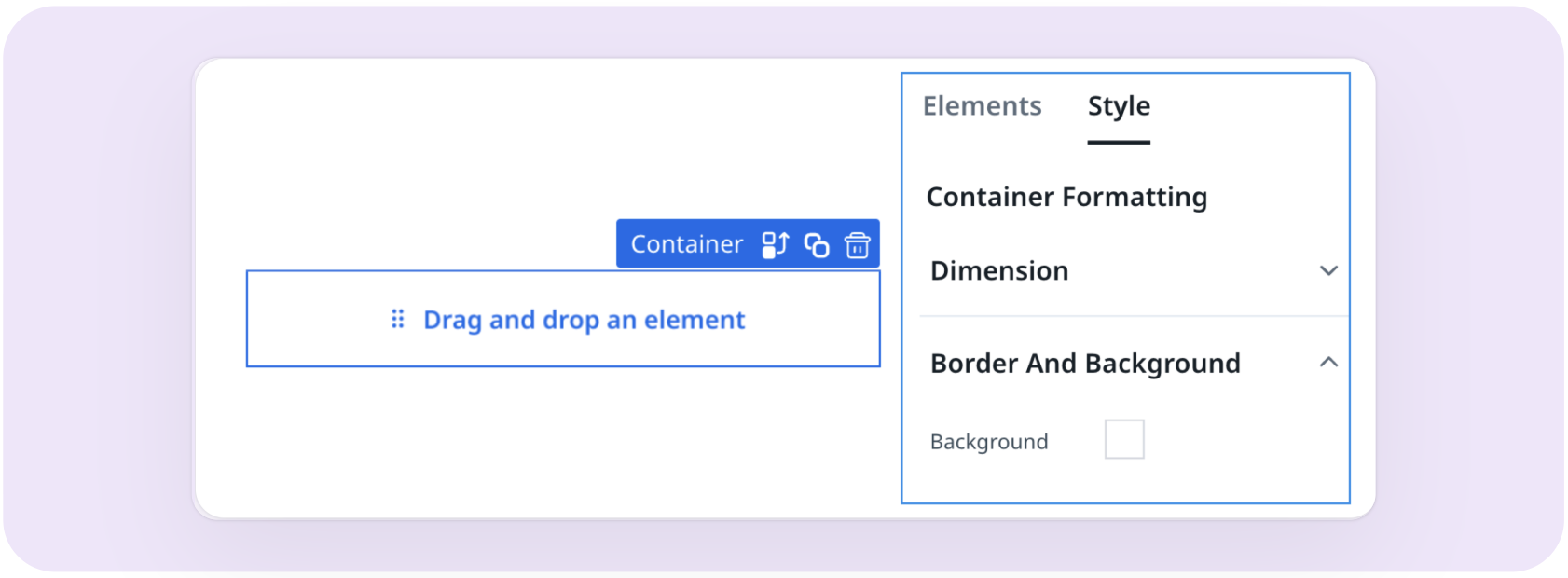 Container with available options to add padding