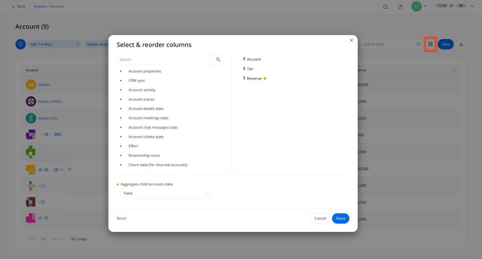 Select and reorder columns in Reports.