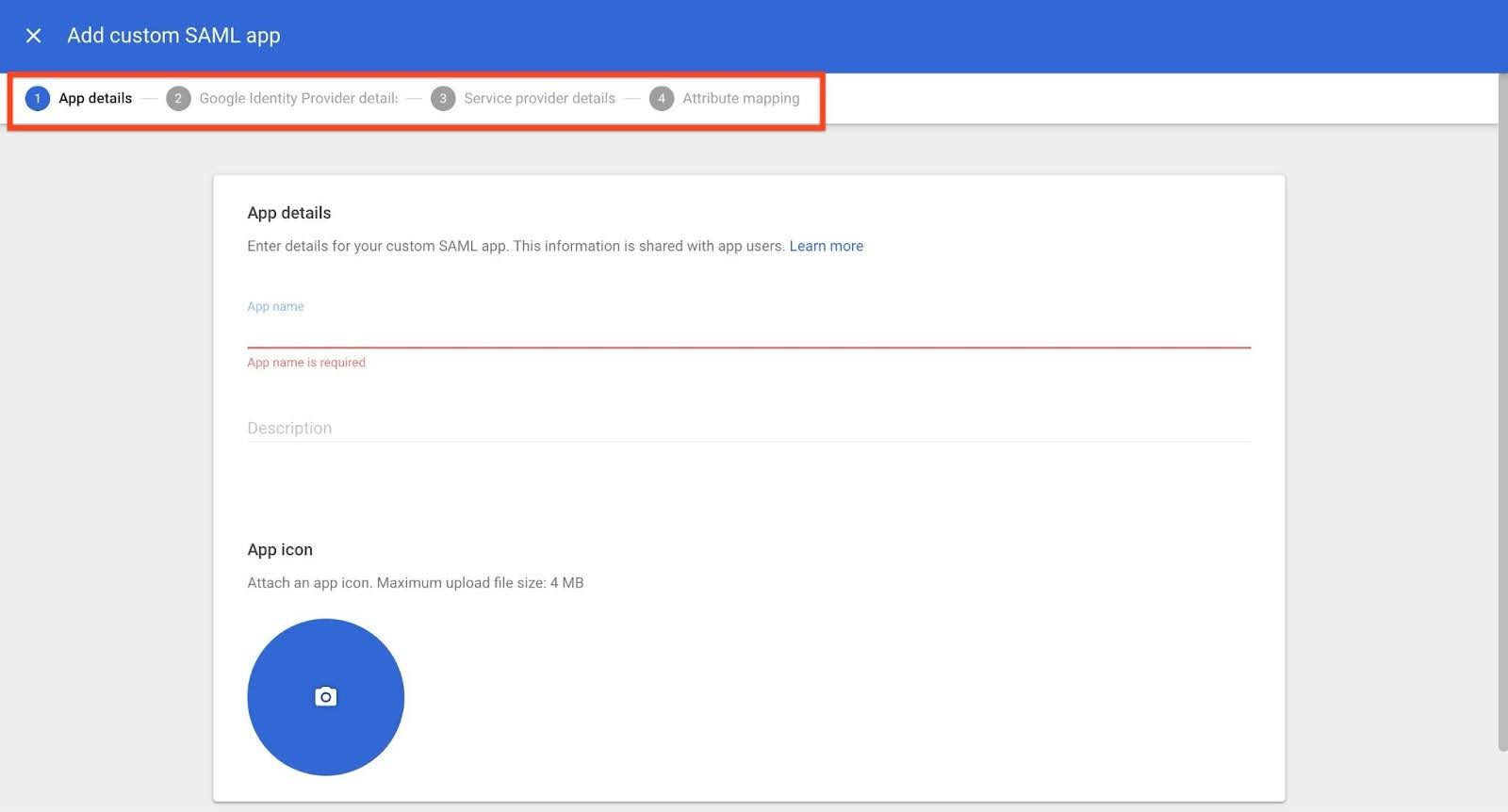 Add app page with options.