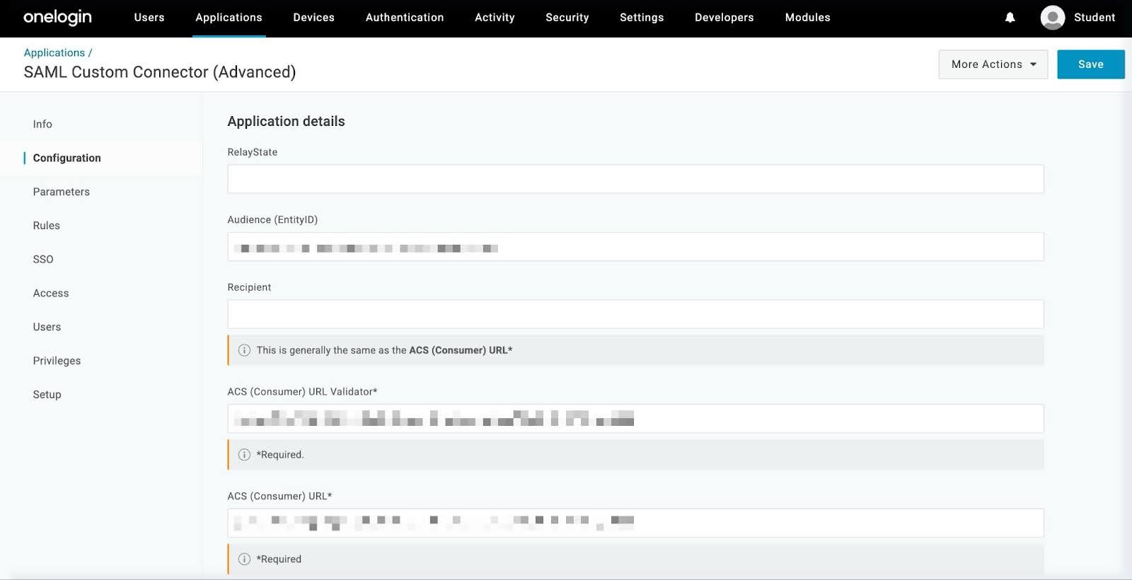 The image show configuration tab in OneLogin