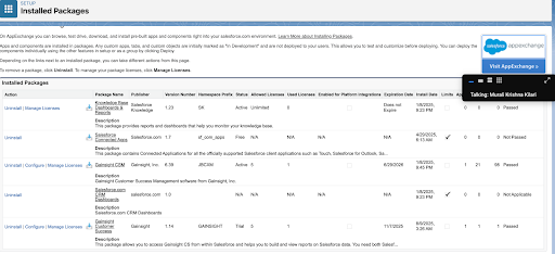 List of installed packages