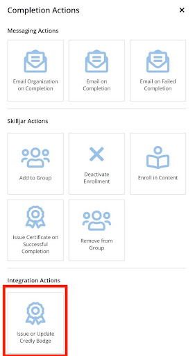 The image shows the completion Actions page