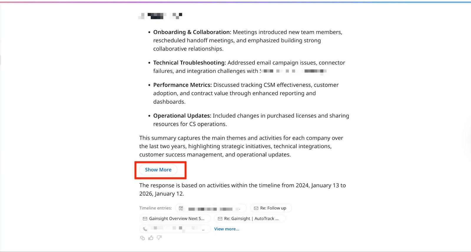 The Show More button appears only when Copilot has additional responses available. Previously displayed responses are not shown again.