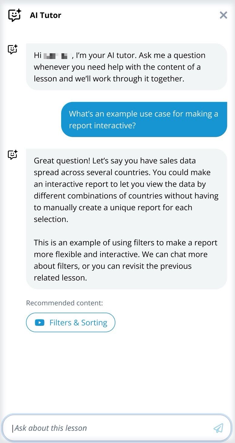 The image shows  AI tutor chat box.