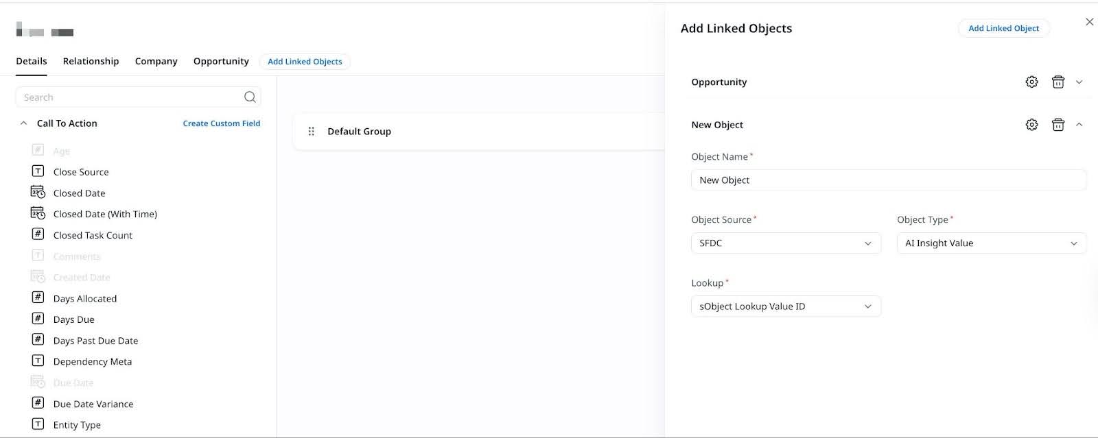 Once the object type is selected, additional configuration sections appear