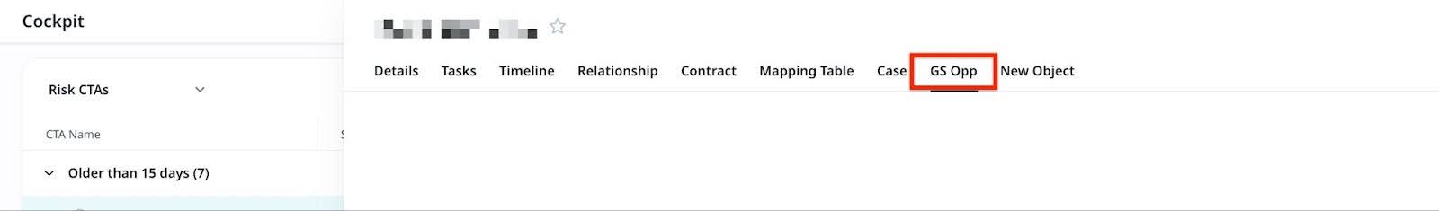  tab labeled with the linked object&rsquo;s name, such as Company CTA or GS Opp