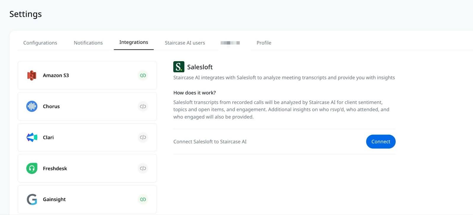Salesloft card in Integrations page.