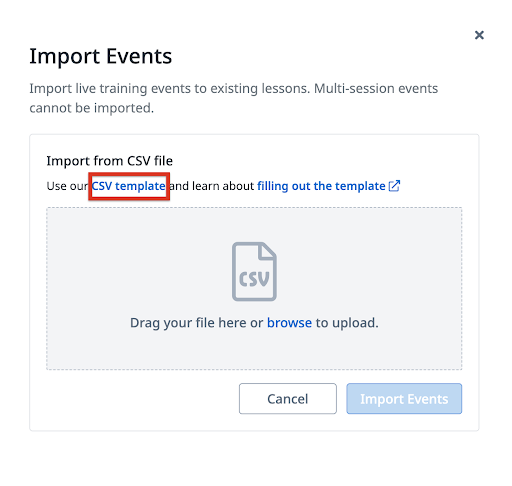 CSV template in Import Template page