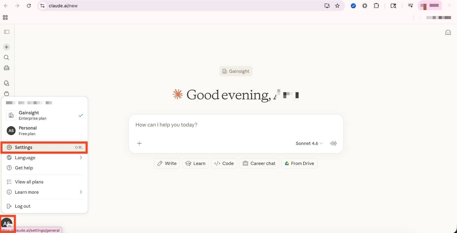 Profile icon and Settings option.