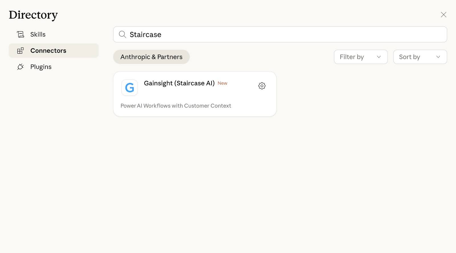 Gainsight Staircase AI card in connectors.