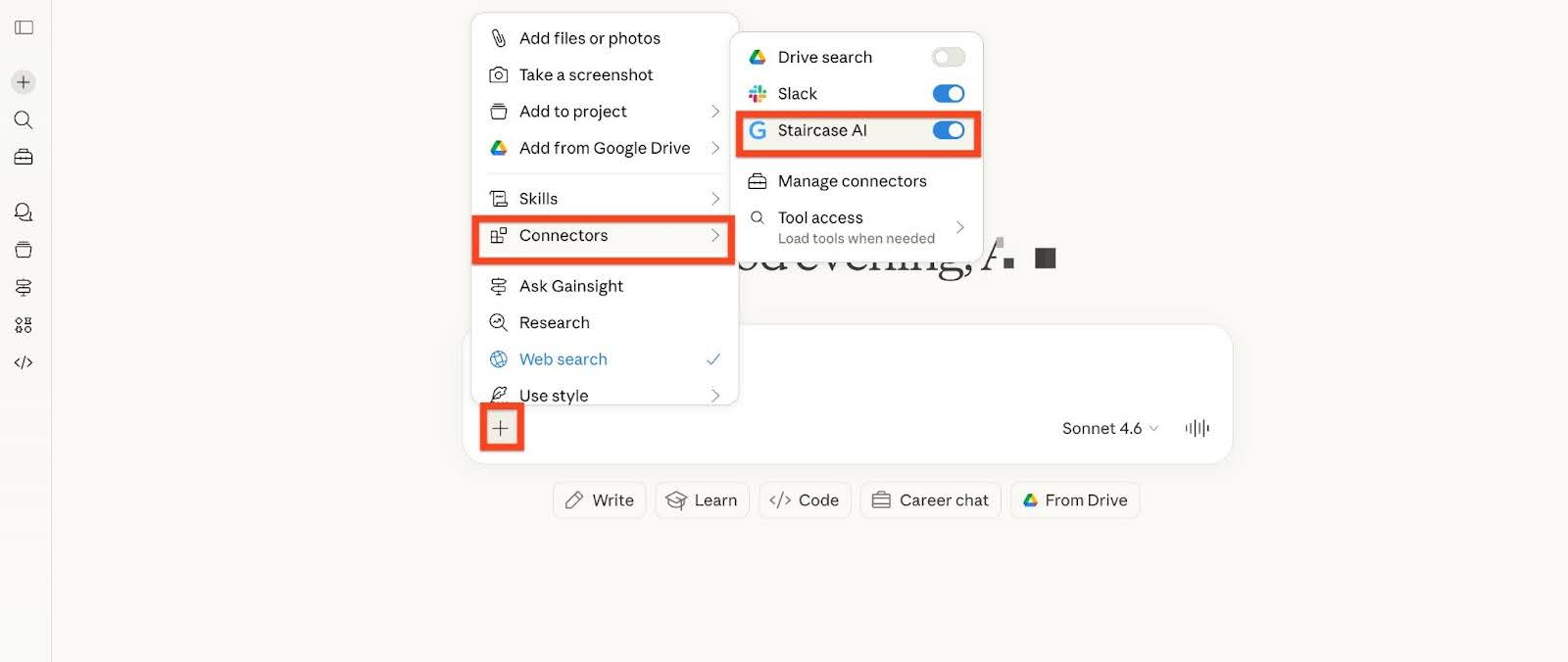 Staircase AI connected to Claude.