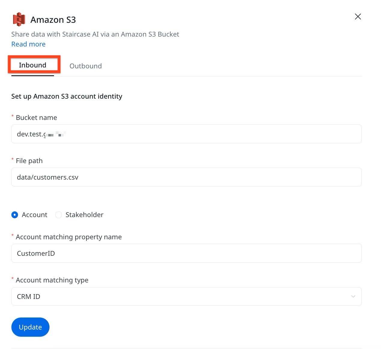 Inbound tab in Amazon S3.
