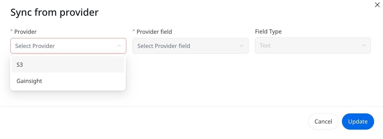 Sync from provider dialog box.