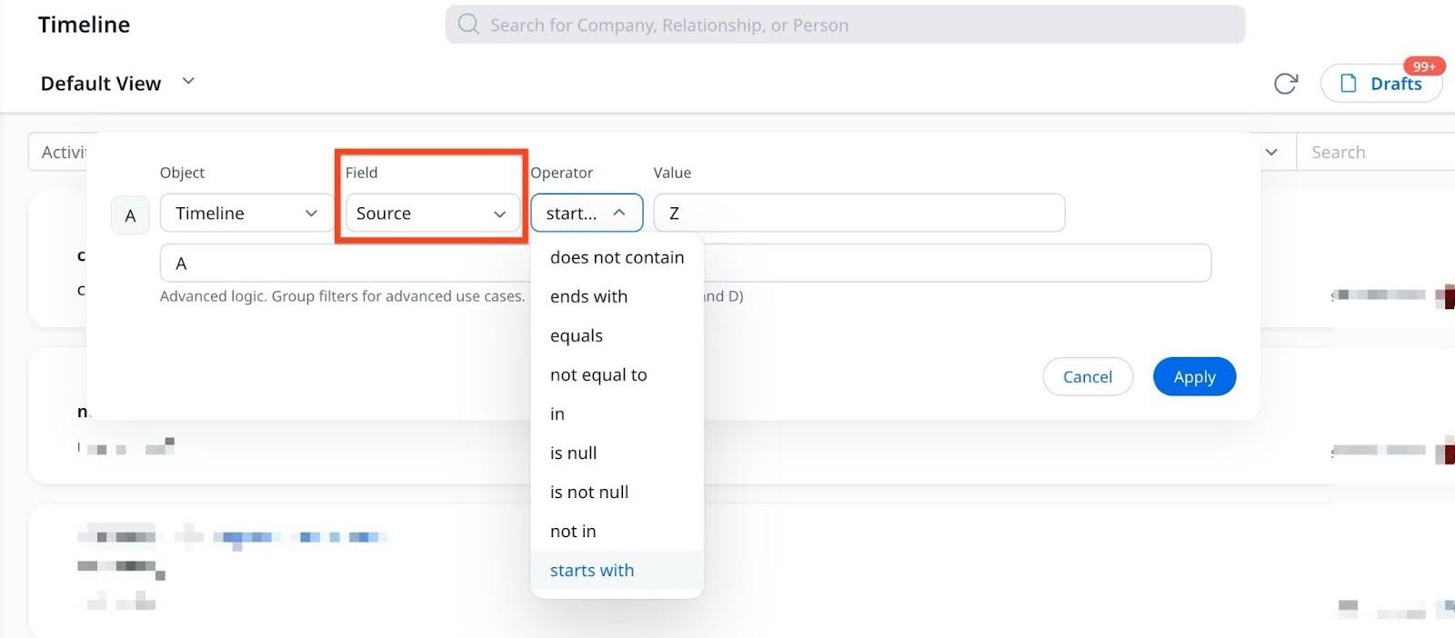 Advanced Filter with String Source field